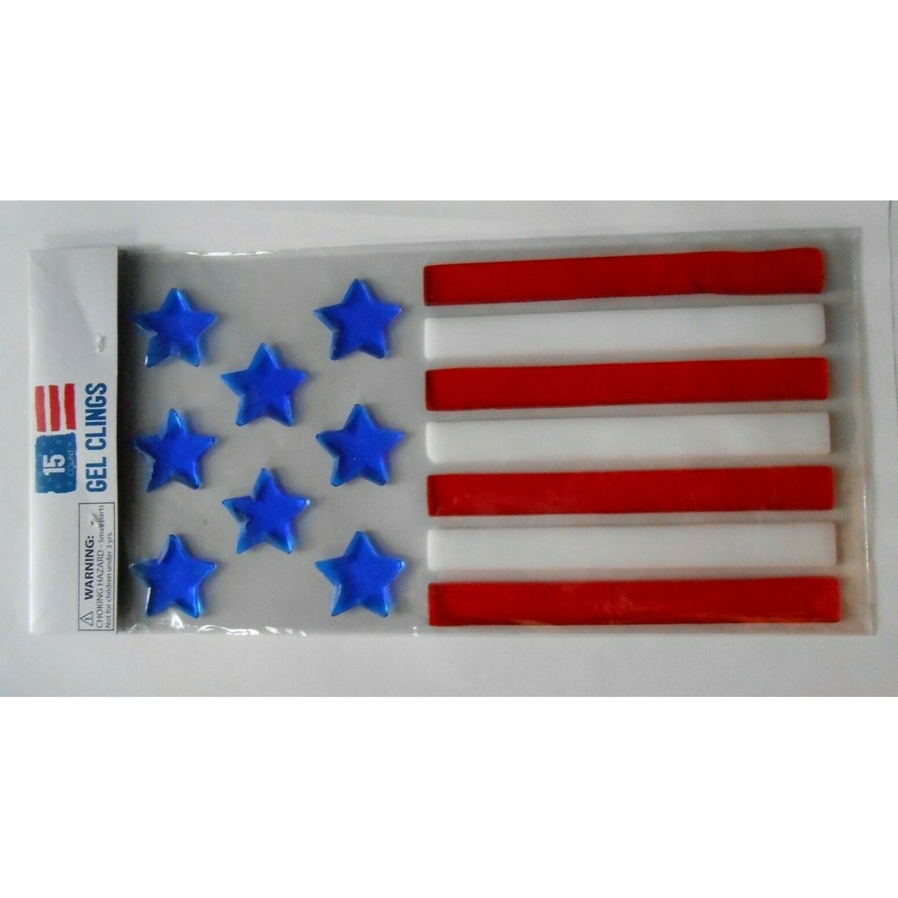 NEW American Flag 4th of July Independence Day Gel Window Stickers Clings 15 ct